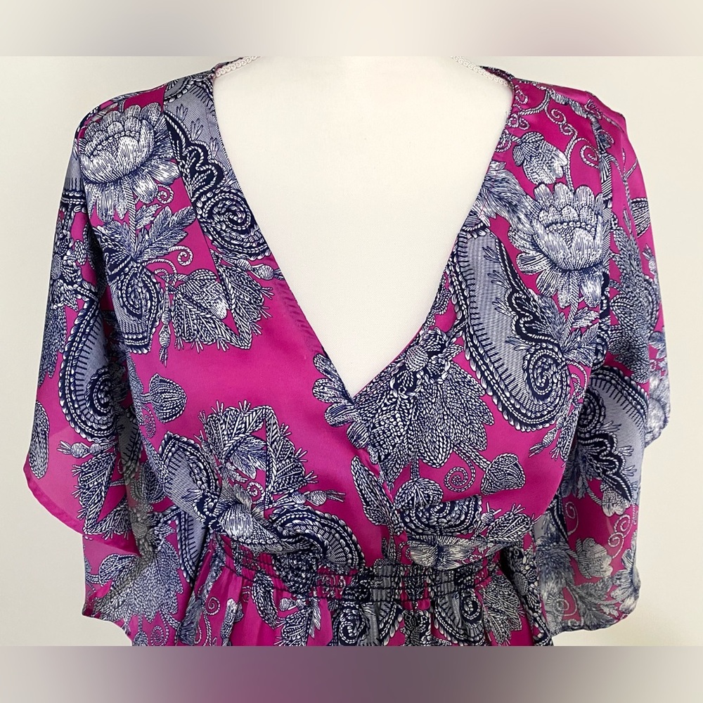 Freshine Womens M Purple Floral Paisley Satin Tunic Top Boho Eclectic Whimsigoth - Picture 2 of 13